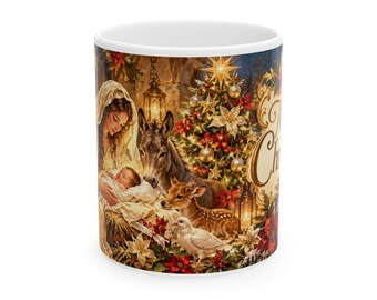 Taza navideña de cerámica con diseño de Belén (325 ml, 444 ml)