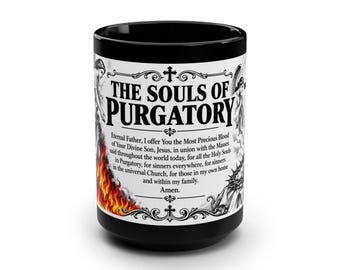 Taza "Las Almas del Purgatorio" / Regalo para mamá, papá, Arte de Oración Católica, Cáliz y Cruz Religiosos 425 ml