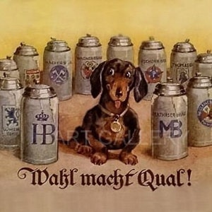 Funny | Dachshund | Hoffbrau | Beer | Vintage | Antique | Art Print | MAGNET | Fridge | Sausage Dog | Wiener Dog | Gifts