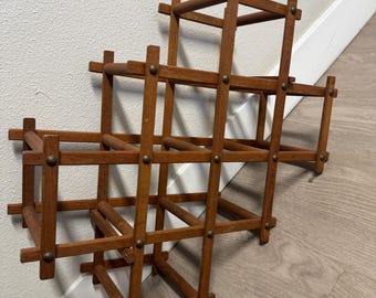 Vintage Wooden Collapsible Accordion Wine Rack Vottage Core Farmhouse Decor