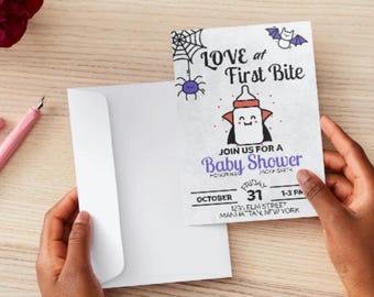 Editable Halloween Baby Shower Invitation | Love at First Bite Printable Invite | Cute Vampire Baby Shower Template