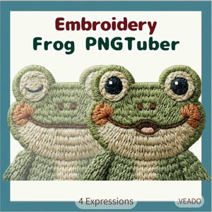Cute Frog PNGTuber Avatar | Kawaii Embroidery Style VTuber Asset for Veadotube Mini, Twitch & Discord