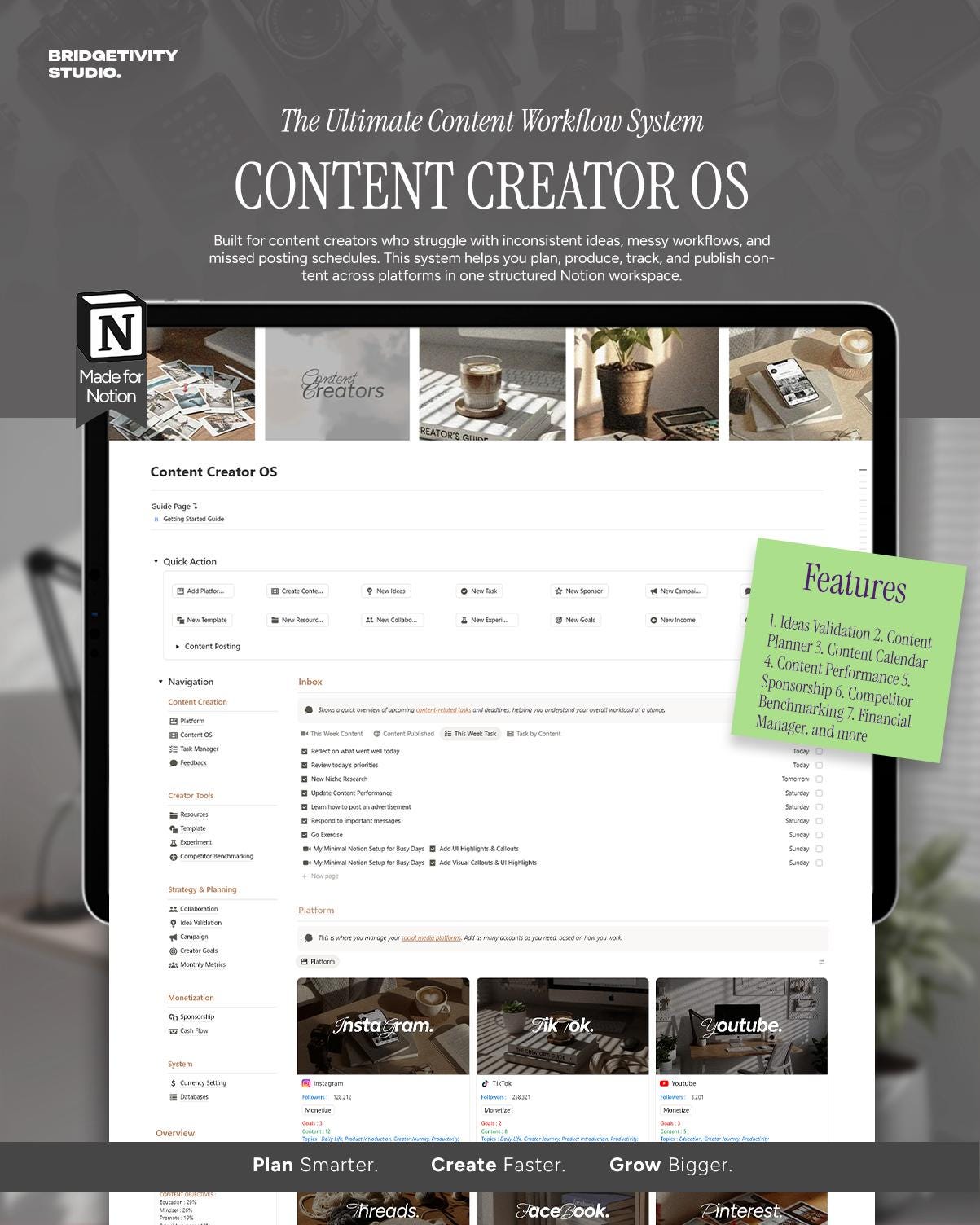 Content Creator OS Notion Template, Social Media Planner (Digital Download)