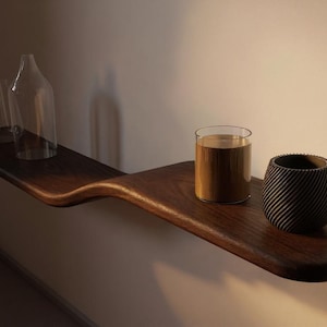 Floating Wall Shelf | Solid Ashwood | Unique Curve | Modern Design | Quality Stain And Bracket Design | Bild 1