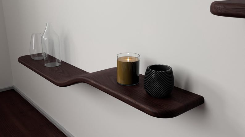 Floating Wall Shelf | Solid Ashwood | Unique Curve | Modern Design | Quality Stain And Bracket Design | Bild 3