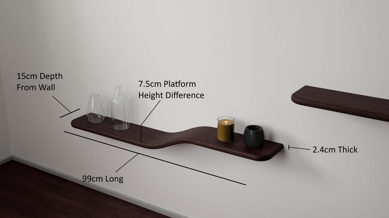 Floating Wall Shelf | Solid Ashwood | Unique Curve | Modern Design | Quality Stain And Bracket Design | Bild 2