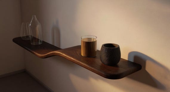 Floating Wall Shelf | Solid Ashwood | Unique Curve | Modern Design | Quality Stain And Bracket Design |