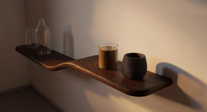 Floating Wall Shelf | Solid Ashwood | Unique Curve | Modern Design | Quality Stain And Bracket Design | Bild 1