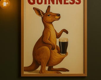 Vintage Kangaroo Guinness Poster | Irish Pub Wall Art | Aussie Twist | Digital Download