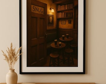 Irlandzki pub, przytulny wydruk cyfrowy | Sztuka ścienna w stylu vintage w irlandzkim barze | Przytulny wystrój pubu | Plakat do druku inspirowany Guinnessem | Grafika w męskiej jaskini
