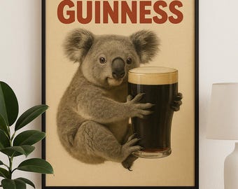 Koala Guinness Poster | Vintage Beer Wall Art | Irish Pub Decor | Australian Animal Print | Digital Download for Home, Bar & Man Cave