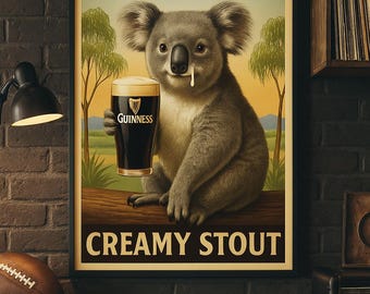 Póster de cerveza Koala / Arte mural vintage de Guinness / Decoración de pub australiano / Imprimible para bar y cueva de hombre / Descarga digital