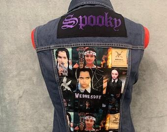 Wednesday Addams Goo Goo Muck Upcycled Denim Vest OOAK