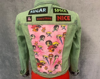 Powerpuff Girls Buttercup Green Upcycled Denim Jacket OOAK