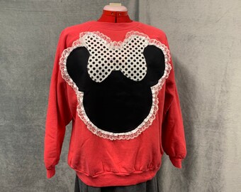 SALE Women's Lolita Minnie Mouse Applique Crew Neck Sweatshirt