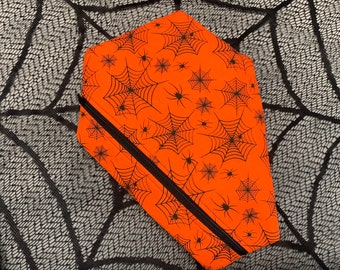 SALE Orange and Black Spiderweb Coffin Make Up Case