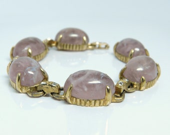 Vintage Hattie Carnegie Mauve Rose Colored Oval Givre GlassCabochons Bracelet