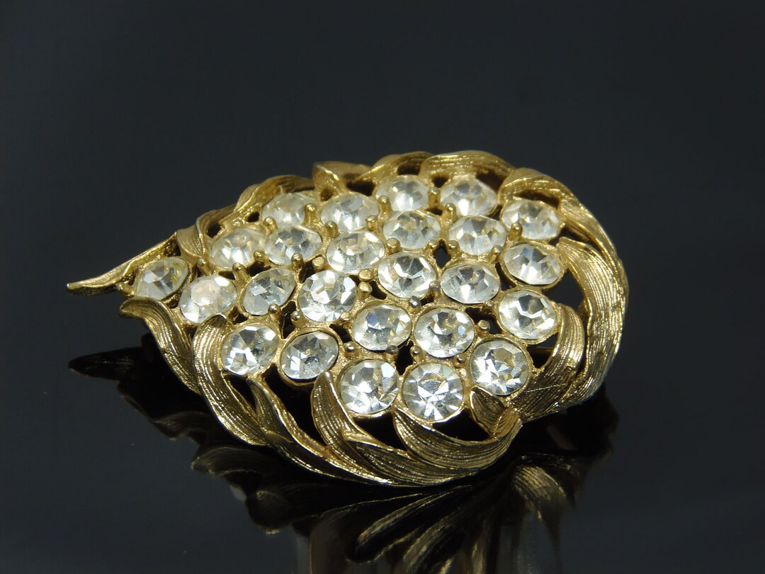 Broche Vintage Feuille En Relief Signée Emmons 3958 – Finement Striée, Couleur Or, Bijou Ancien Occasion