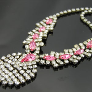 Vintage Pink Rhinestone Runway Bib Style Necklace