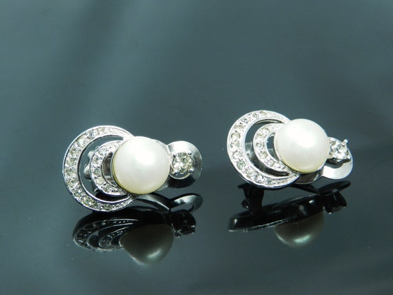 Vintage Pennino Pearl And Rhinestone Silvertone C… - image 2