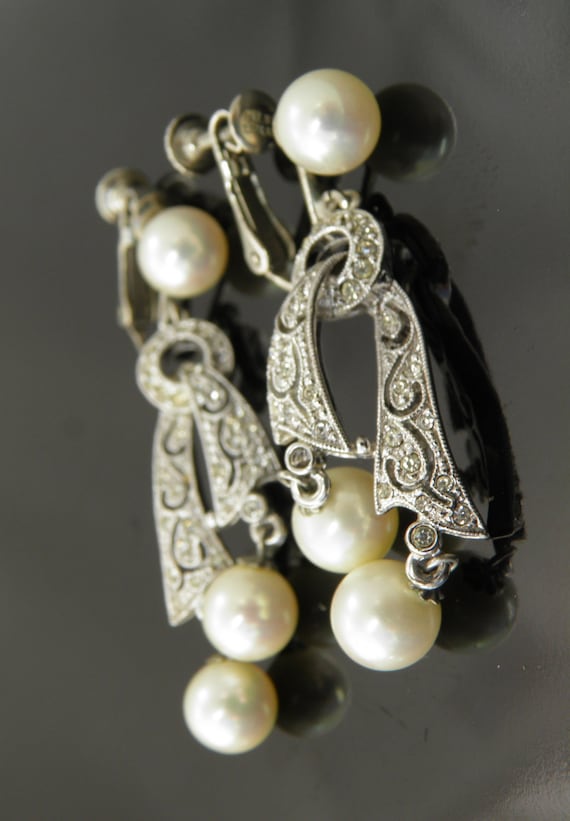 Vintage Unsigned Carnegie Pearl and Diamante Drop Earrings With Patent 3 176 475 Etsy