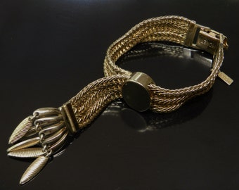 Vintage Monet Elite Series Wrap Around Runway Adjustable Bracelet With Fringe Dangles In Gold Tone