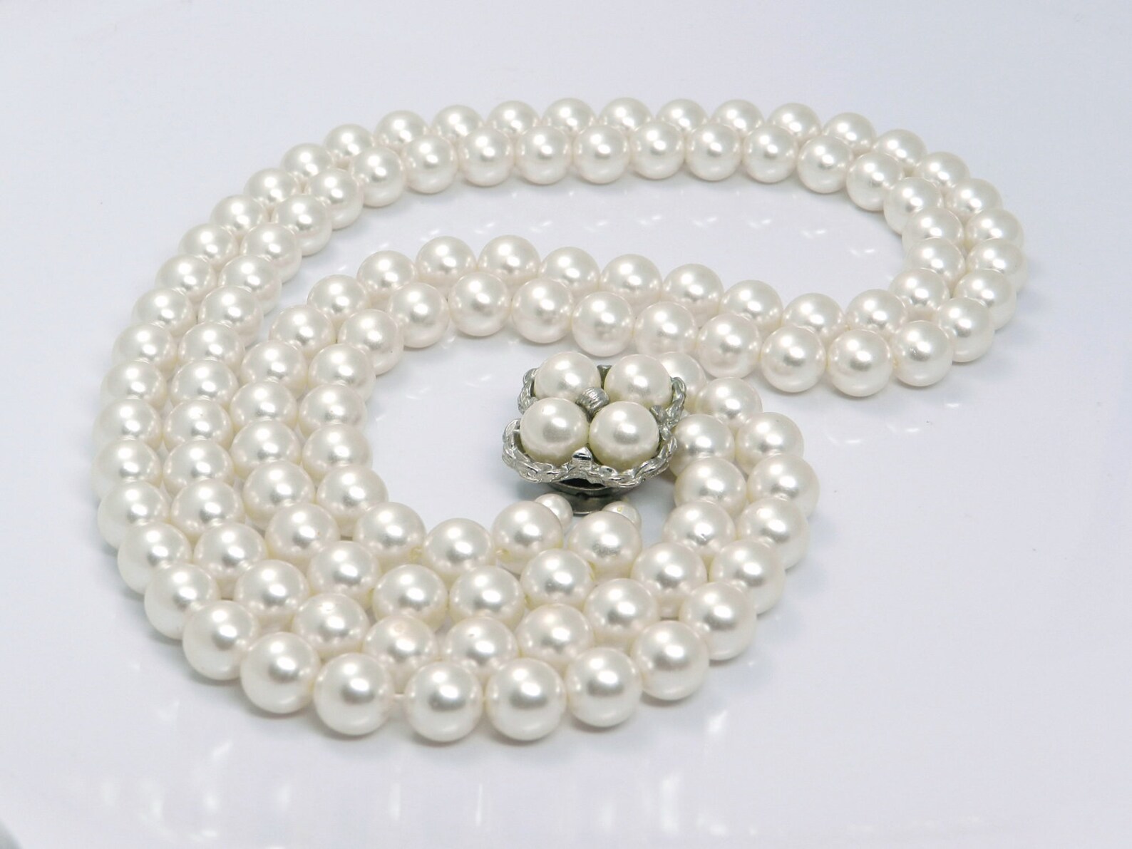 Vintage Double Strand of Faux Pearls With Decorative Clasp Etsy