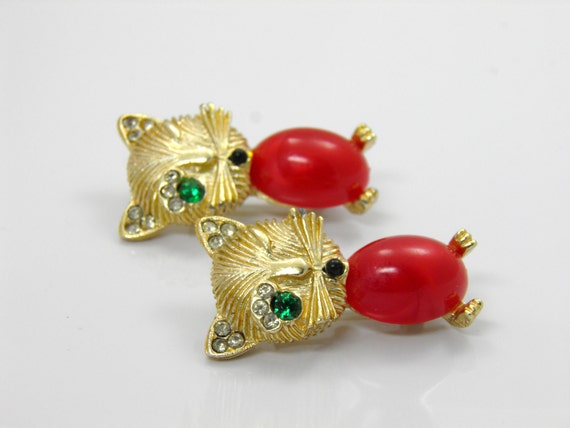 Set Of Two Rare Red Jelly Belly Winking Cat Pin B… - image 4