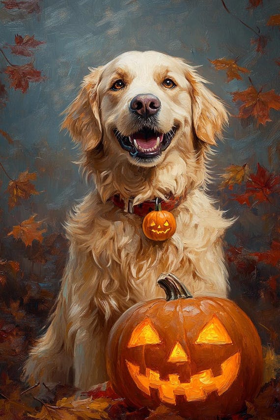 Custom Halloween Pet Portrait: Personalized Dog/Cat in Pumpkin or Ghost Costume (Digital Download, Personalized Dog/Cat Art）