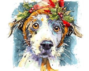12 wunderliche Hund Clipart, Hundeliebhaber, Weihnachtshund, lustiges Karikaturhaustier, druckbares Aquarell, hochwertige JPGs, Papiermodelle, Junk Journal