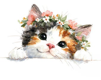 11 Peeking Cat Clipart,  Cozy Cats, Cute Kitten, Printable Watercolor, High-Quality JPGs, Paper Craft, Junk Journa, Digital Download