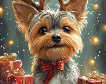 Custom Christmas Pet Portrait: Festive Holiday Pet Painting (Digital Download, Personalized Dog/Cat Art）