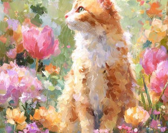 Custom Floral Spring Pet Portrait, Personalized Dog Cat Art, Oil Style, Personalized Pet, Portrait from Photo, Mother's Day Pet Gift
