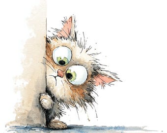 12 Peeking Cat Clipart, Peeking Kitten, Cute Cat Face, Printable Watercolor, High-Quality JPGs, Papercraft, Junk Journal, Digital Download