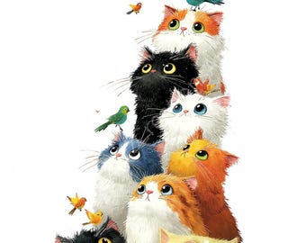 16 schrullige Katzen Clipart, skurrile Cartoon-Kätzchen, verspielte Haustier-Illustrationen, druckbares Aquarell, hochwertige JPGs, Papercraft,Junk Journal