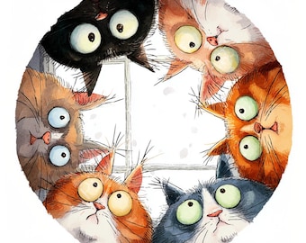 14 Quirky Cats Photo Clipart, Whimsical Kitten Art, Printable Watercolor, High-Quality JPGs, Paper Craft, Junk Journal, Digital Download