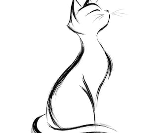 19 Minimalist Cat Line Art, Hand-Drawn Cat, Elegant Cat, Printable Watercolor, High-Quality JPGs, Paper Craft, Junk Journal,Digital Download