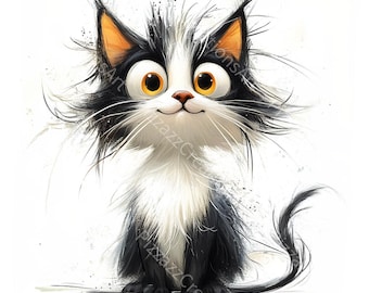 13 Quirky Cats Clipart, Funny Cat Graphics, Whimsical Cat Art, Printable Watercolor, High-Quality JPGs, Paper Craft, Junk Journal