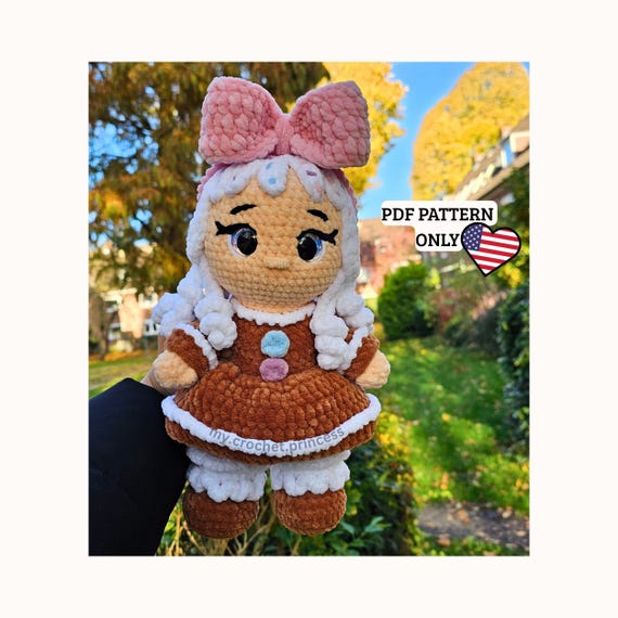 crochet gingerbread dress Pattern Christmas Doll KUKI – & Sprinkles, Beginner Friendly - Amigurumi PDF Pattern US Terms #4 worsted) and instructions Long Mermaid Cheap Royal Colour:white colour:brown Baby christmas