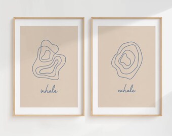 Inhale Exhale Mindfulness Printable Wall Art SET OF 2, Self Care Positive Breathing Exercise for Therapy Office, Digital Download
