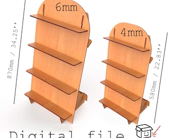 Display Stand with 4 Shelves – Digital Laser Cut Design (Tool-Free Assembly, 4mm & 6mm Options)