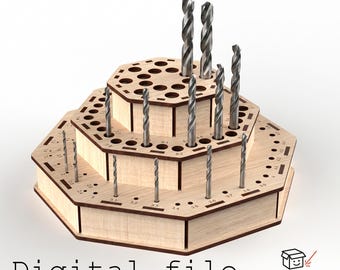 Drill Bit Holder Organizer - Digital Laser Cut Workshop Accessory (3mm Material, 1/8 inch - read description)