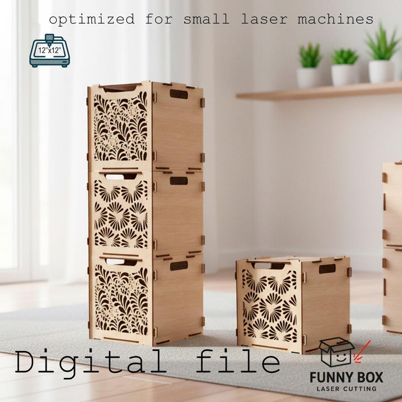 Stackable Boxes Laser Floral Storage Box Template SVG - Laser Cut Organizer | 3D Stackable ...