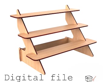 Espositore per vendita al dettaglio a tre ripiani – File tagliato al laser. Spessore del materiale 6 mm