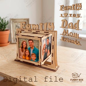 Rotating Photo Cube Laser Cut File – 4 Photos, 5 Titles (Digital Download)