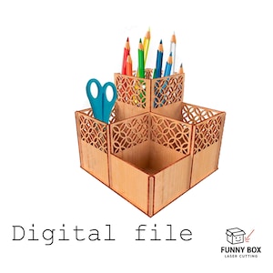 Desk Organizer Laser Cut File, Geometric Pencil Stand dxf, Pen Holder Laser Cutting Template