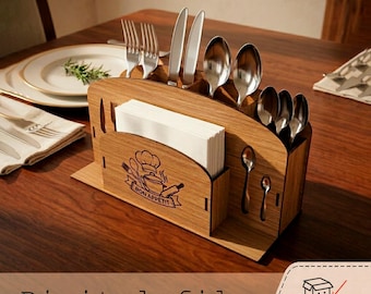 Wooden Napkin Holder with Cutlery Organizer | Laser Cut File SVG | Plywood Table Organizer | 3mm Laser Cutting Template