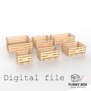 Könnte beinhalten: Sechs Holzkisten in verschiedenen Größen sind abgebildet. Jede Kiste hat ein Lattenrost-Design und ein Etikett mit der Aufschrift "With Love". Darunter steht "Digital file".