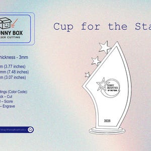 K&ouml;nnte beinhalten: Ein lasergeschnittenes Troph&auml;endesign mit dem Text "Cup for the Star". Die Troph&auml;e zeigt ein Sterndesign und die Worte "Best Master of the Year" und das Jahr 2025. Die Troph&auml;e ist 96 mm breit, 190 mm hoch und 78 mm tief.