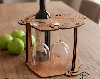 Modello per portabottiglie, file di taglio laser per porta regali romantici, espositore per bottiglie e bicchieri di vino